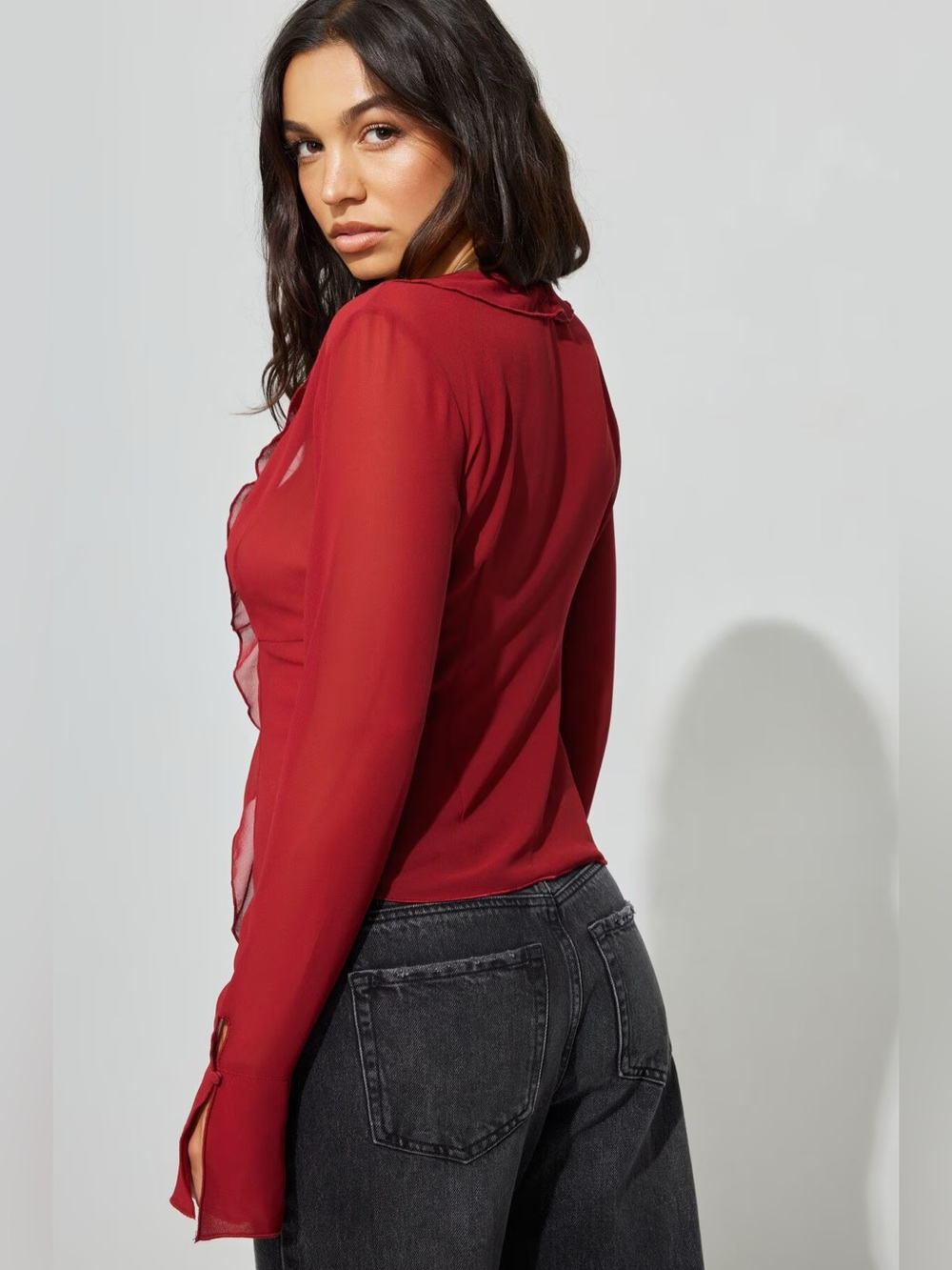 Sheer Red Ruffle Top - Picture 4 of 4
